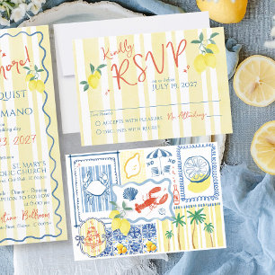 Italian Lemon Blue That's Amore Hand Drawn Wedding RSVP Card