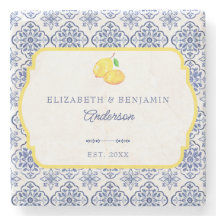 Italian Lemon Blue Tile Personalised Mediterranean