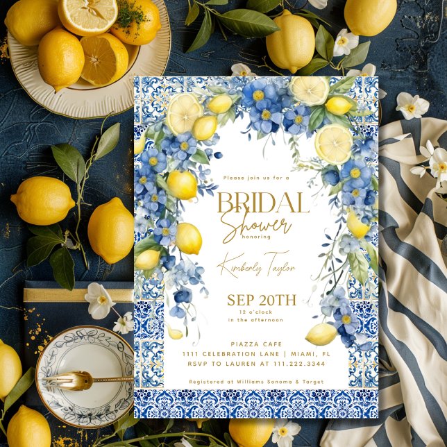 Italian Lemon Blue Tiles Italy Bridal Shower Invitation (Italian Lemon Blue Tiles Italy Bridal Shower Invitation)
