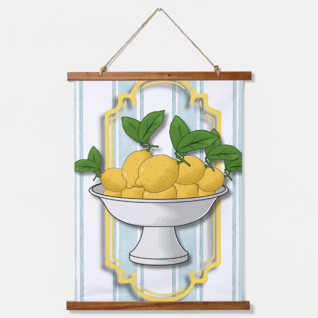 Italian Lemon Bowl Kitchen Print | Coastal Hanging Tapestry (Front)