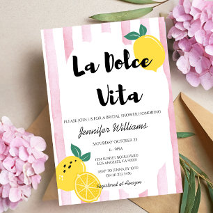 Italian Lemon Bridal Shower Pink Dolce Vita Doodle Invitation
