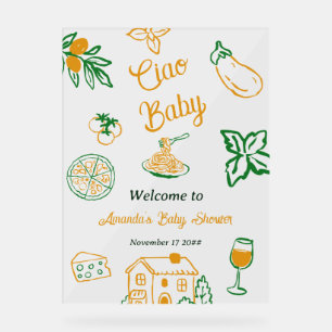 Italian Lemon Ciao Baby Pasta & Pizza Baby Shower Acrylic Sign