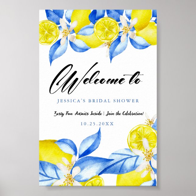 Italian Lemon Floral Bridal Shower invite Poster (Front)