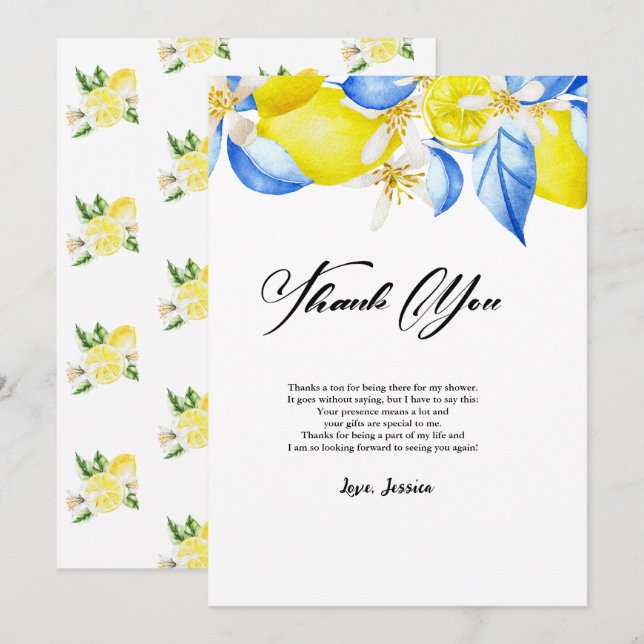 Italian Lemon Floral Bridal Shower thank you Invitation (Front/Back)