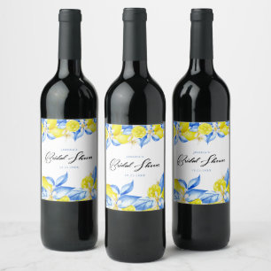 Italian Lemon Floral Bridal Shower Wine Label