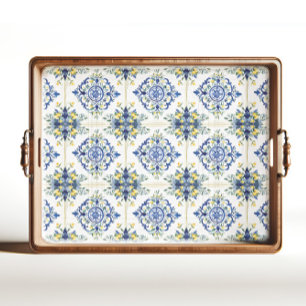 Italian Lemon Floral Tile Blue and White Decoupage Tissue Paper