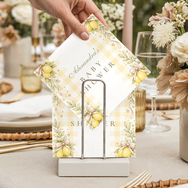 Italian Lemon Gingham Baby Shower Napkin (Creator Uploaded)