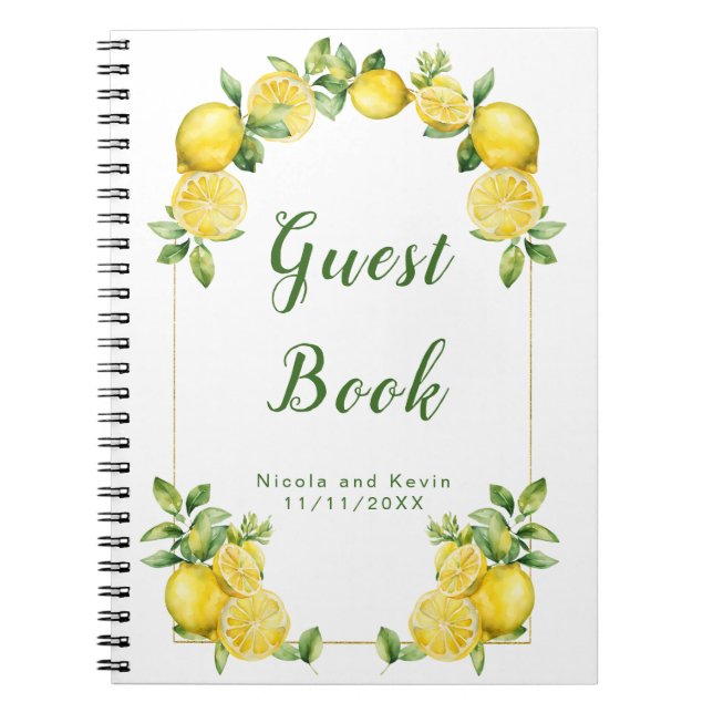 Italian Lemon Greenery Frame Wedding Guest Book (Front)