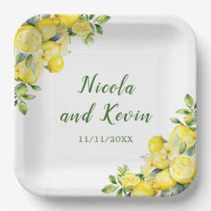 Italian Lemon Greenery Frame Wedding Paper Plate