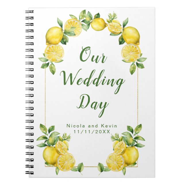 Italian Lemon Greenery Frame Wedding Planner Notebook (Front)