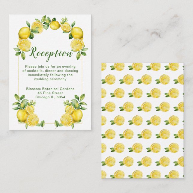 Italian Lemon Greenery Frame Wedding Reception Enclosure Card (Front/Back)