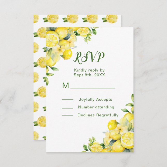 Italian Lemon Greenery Frame Wedding RSVP Card (Front/Back)