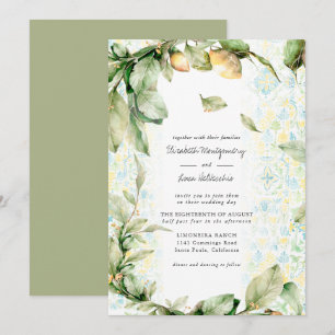 Italian Lemon Grove   Boho Botanical Wedding Invitation