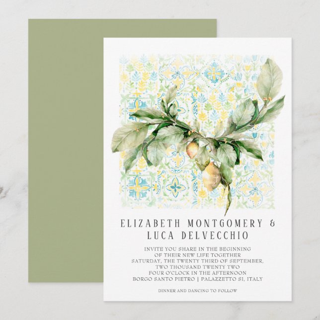 Italian Lemon Grove | Boho Botanical Wedding Invitation (Front/Back)
