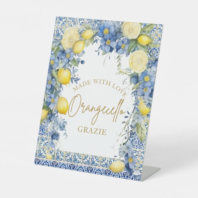 Italian Lemon Italy Bridal Shower Orangecello Pedestal Sign (Front)