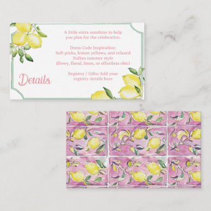 Italian Lemon Pink Bridal or Baby Shower Enclosure Card