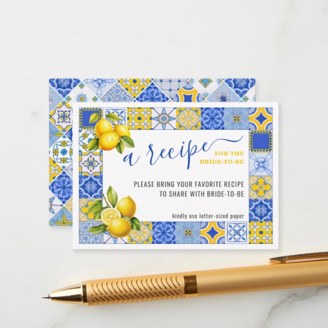 Italian Lemon Tile Bridal Recipe Request Enclosure Card (Front/Back In Situ)