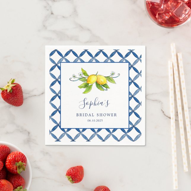 Italian lemon Tile Main Squeeze Bridal Shower  Napkin (Insitu)