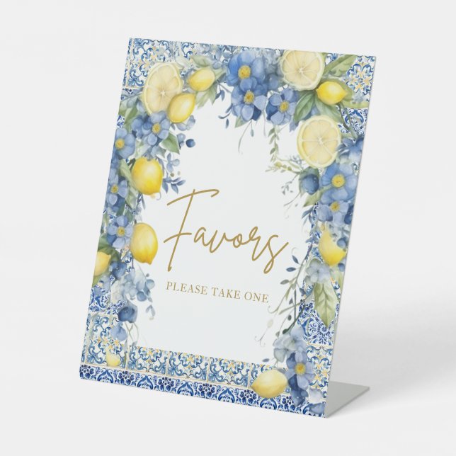 Italian Lemon Tiles Bridal Shower Favours Pedestal Sign (Front)