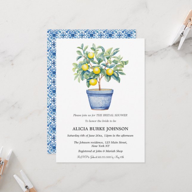 Italian Lemon Tree Amalfi Coast Bridal Shower Invitation (Front/Back In Situ)