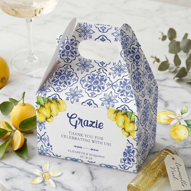 Italian Lemon Wedding Mediterranean Blue Tile  Favour Box (Creator Uploaded)