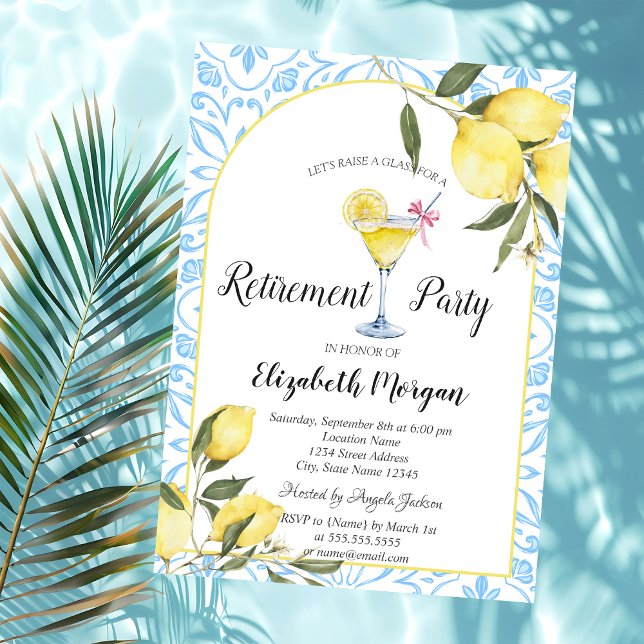Italian Lemons Blue Cocktail Retirement    Invitation (Creator Uploaded)