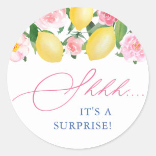 Italian Lemons Floral Shhh Surprise Party Envelope Classic Round Sticker