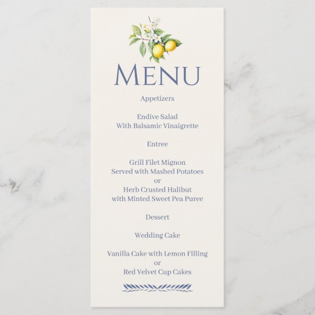 Italian Lemons Menu (Front)