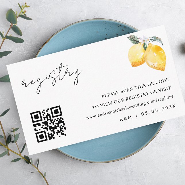 Italian Lemons Qr Code Wedding Gift Registry Enclosure Card (Creator Uploaded)