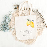 Italian Lemons & Script Amalfi Coast Wedding Favou Tote Bag<br><div class="desc">Surprise your guests with these elegant tote bags,  featuring watercolor lemon floral and editable details. Easily add your own details by clicking on the "personalise" option.</div>