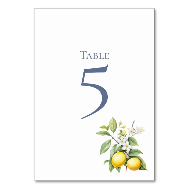 Italian Lemons Table Number Card (Front)