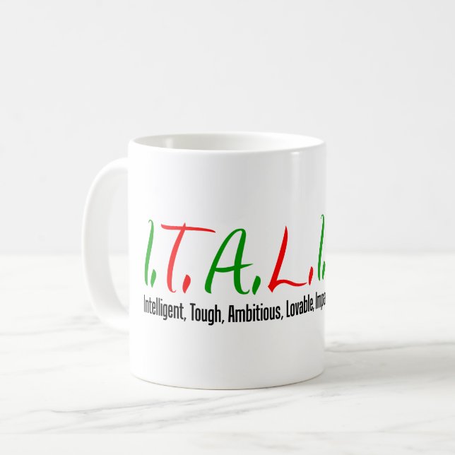Italian Letters Woman Qualities Coffee Mug (Front Left)
