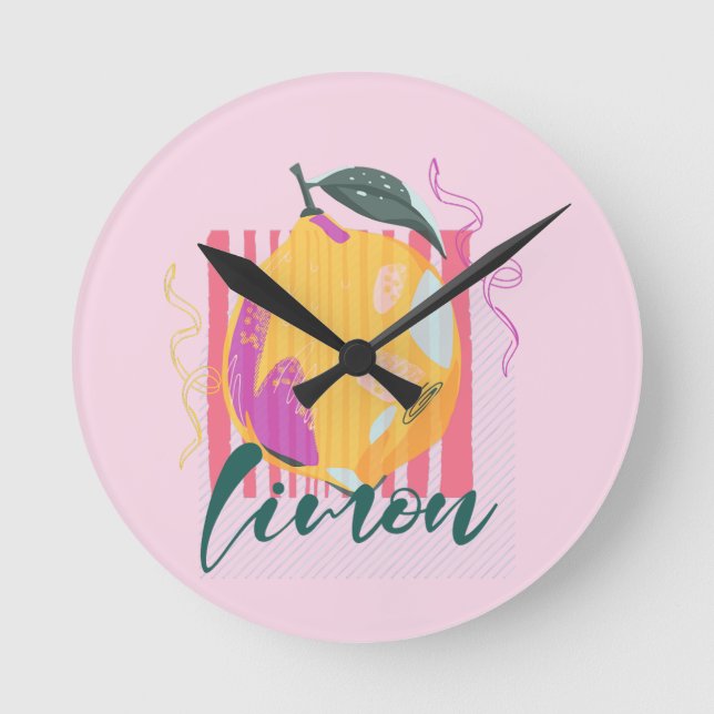 Italian Limon Lemon Pink Round Clock (Front)