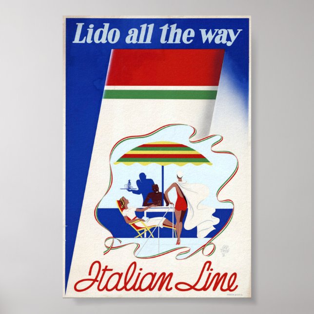  Italian Line Cruise Ship Poster Mid-Century Style (Front)