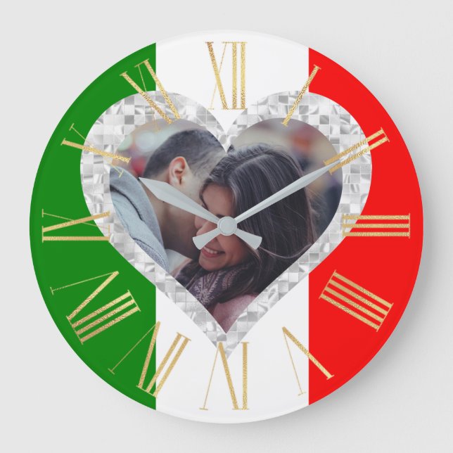 Italian Love Flag of Italy Heart Large Clock (Front)