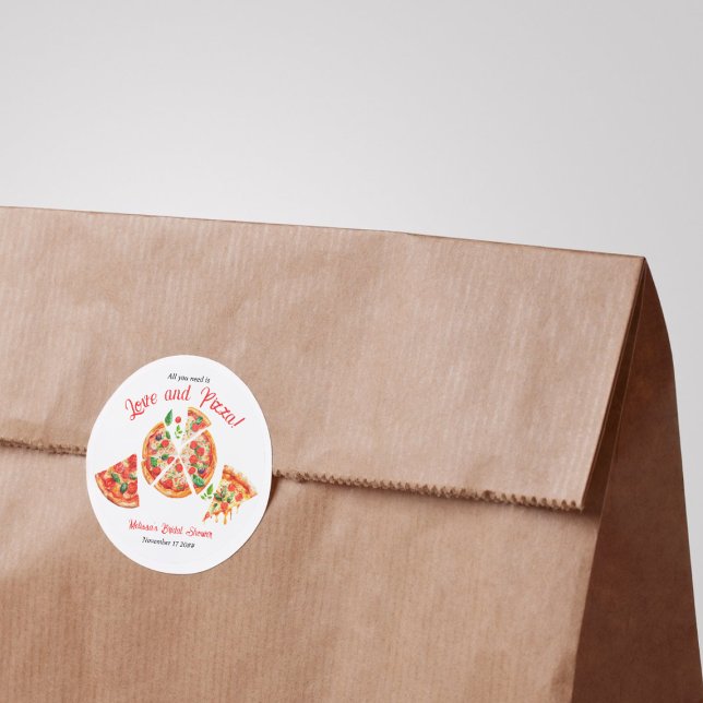 Italian Love & Pizza Party Slice Bridal Shower Classic Round Sticker (Creator Uploaded)