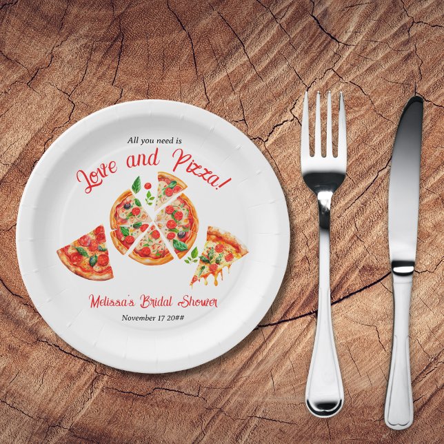 Italian Love & Pizza Party Slice Bridal Shower Paper Plate (Creator Uploaded)