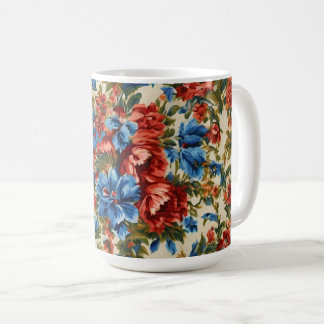 Italian Lush Red and Blue Flowers with Lush Leaves Coffee Mug