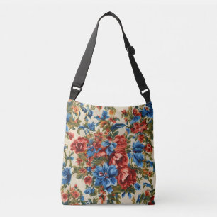 Italian Lush Red and Blue Flowers with Lush Leaves Crossbody Bag