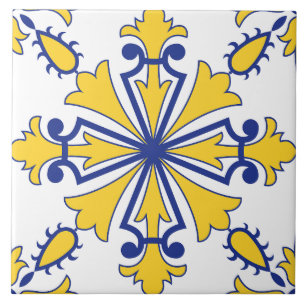 Italian Maiolica Blue Yellow Mediterranean Ceramic Tile