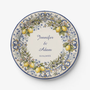 Italian Majolica Design with Lemons and Olives Paper Plate