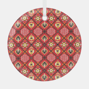 Italian Majolica: Embroidered Floral Tile. Glass Tree Decoration