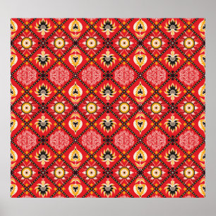 Italian Majolica: Embroidered Floral Tile. Poster
