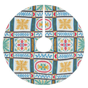 Italian Majolica Embroidery: Mediterranean Floral Brushed Polyester Tree Skirt