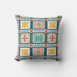 Italian Majolica Embroidery: Mediterranean Floral Cushion