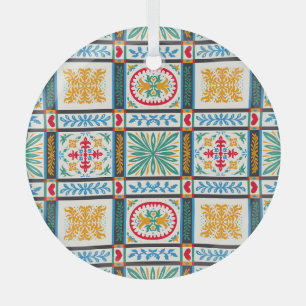 Italian Majolica Embroidery: Mediterranean Floral Glass Tree Decoration