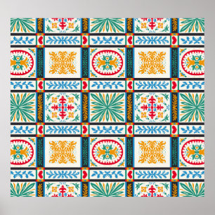 Italian Majolica Embroidery: Mediterranean Floral Poster
