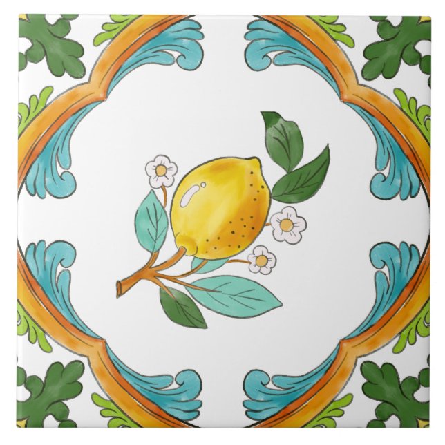 Italian Majolica Fruit  Ceramic Tile (Front)