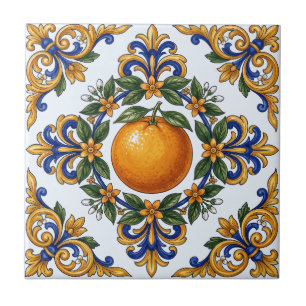Italian Majolica Orange Citrus Design Ceramic Tile