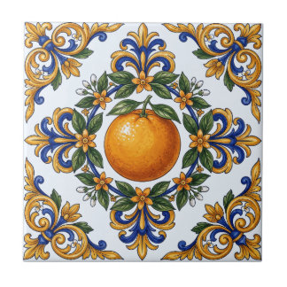 Italian Majolica Orange Citrus Design Ceramic Tile